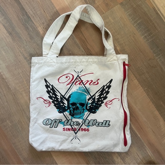 Vans Off-White Tote Bag with Skull and Wings Design - Picture 1 of 4